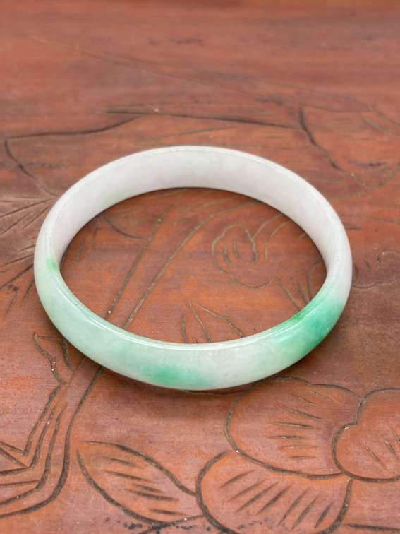 Green & White Jade Baby Bangle Bracelet 