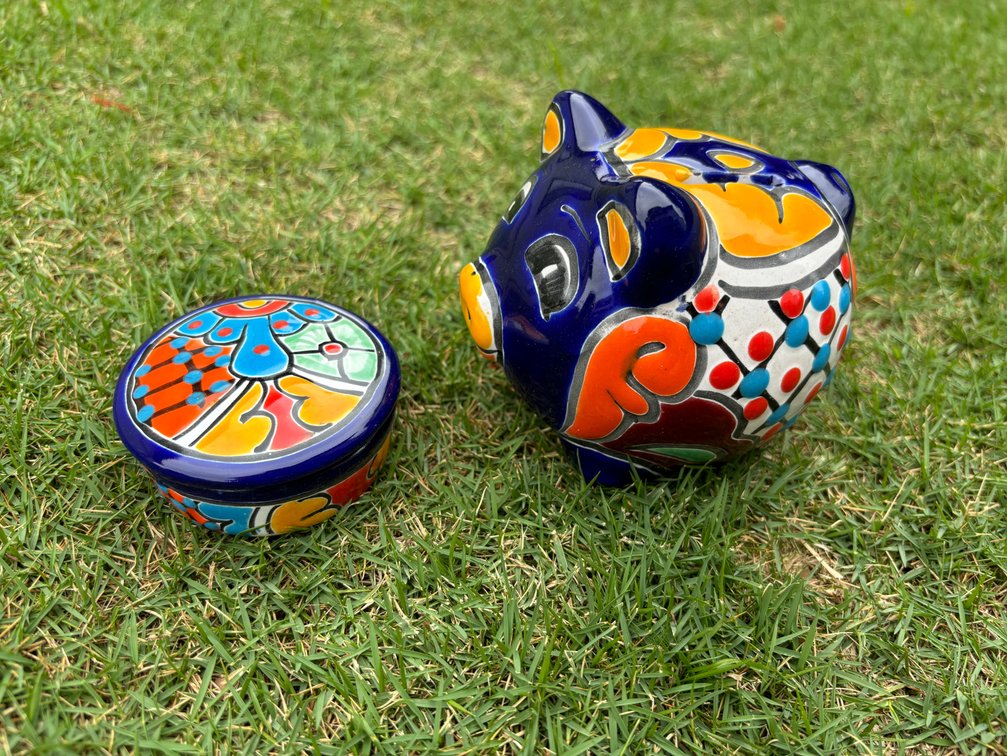 Brightly Painted Piggy Bank & Trinket Dish Mexico