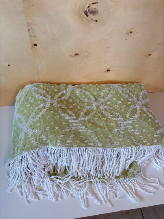 Green Chenille Fringed Bedspread