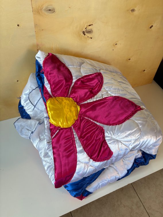 Hand Made Satin Quilted Bedspread Floral Motif