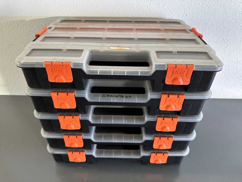 (X's 5) Set of Five Parts Cases with Assorted Contents - Organized Storage Solution