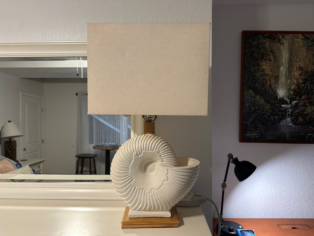 (X2) Nautilis shell lamps with wood accent