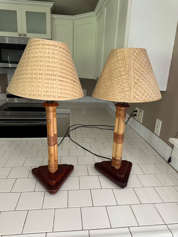 Pair of Bamboo-Inspired Table Lamps – with Pull Chains