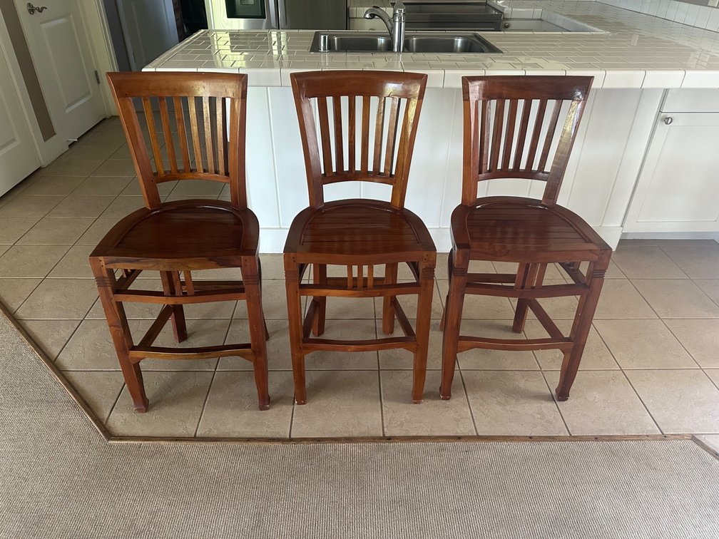 (X's 3) Teak Wood High Back Bar Stools