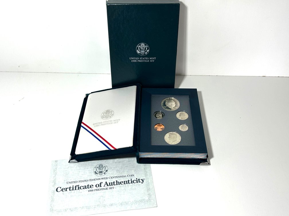 1990 U.S. Prestige Proof Set – Includes 90% Silver Eisenhower Centennial Dollar and Gem Cameo Coins