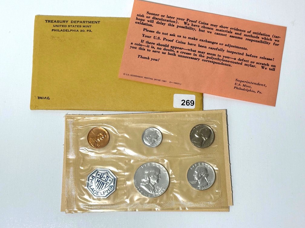 1961 U.S. Silver Proof Set – Original Envelope and COA