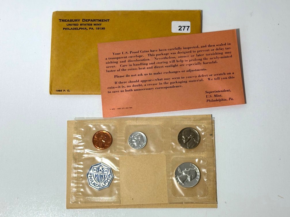 1964 U.S. Silver Proof Set (Missing Half Dollar) – High Grade Coins with COA 