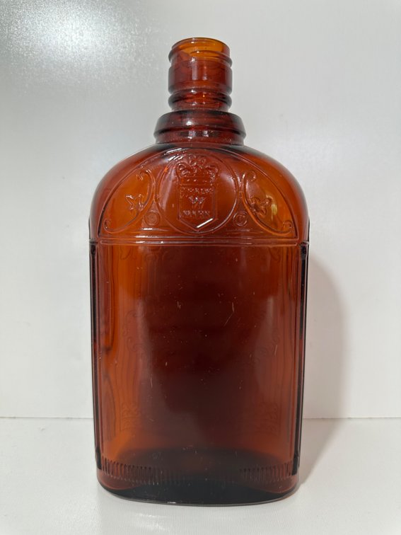 Embossed Amber Glass Bottle – W Mark Decorative Collectible for Bottle Enthusiasts