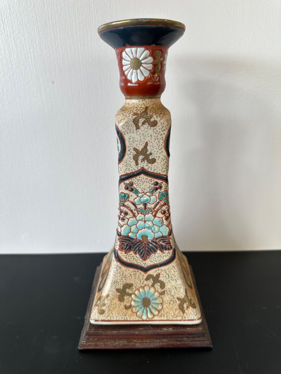Hand-Painted Porcelain Candlestick Holder 