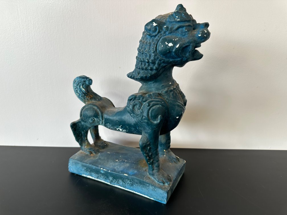 Blue Ceramic Foo Dog Statue – Guardian Lion