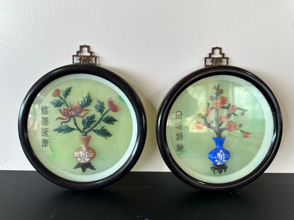 (X's 2) Pair of “Fall” and “Winter” Hong Kong Wall Plaques – Artistic Floral Décor