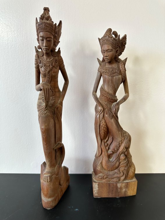 (X's 2) Pair of Hand-Carved Balinese Dancing Figures – Exquisite Detail from Bali