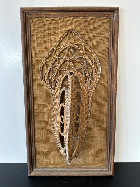 Framed Papua New Guinea Woven Mask – Handcrafted Tribal Art