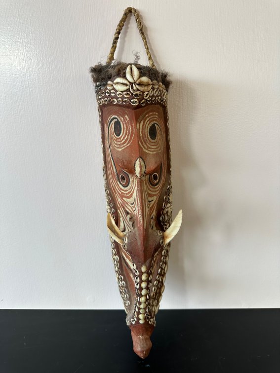 Hand-Carved Papua New Guinea Boar Mask with Shell Inlay