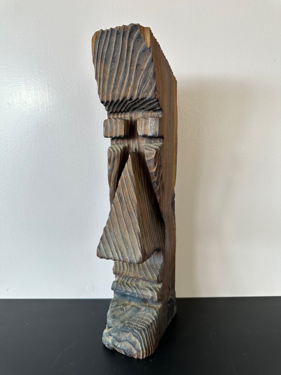 Hand-Carved Wooden Figure – Primitive Style with Striking Features
