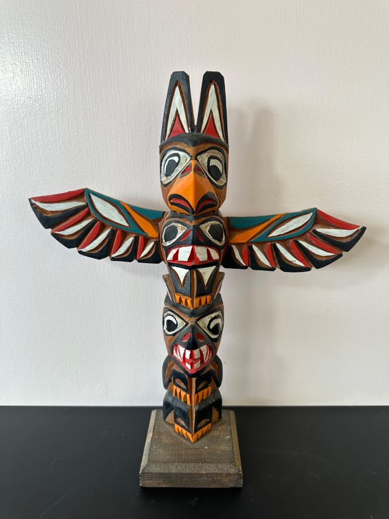 Hand-Carved and Painted Totem Pole