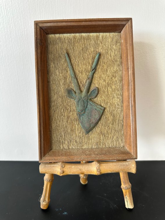 Handmade Rhodesian Copper Antelope Artwork on Genuine Skin – With Bamboo Easel 