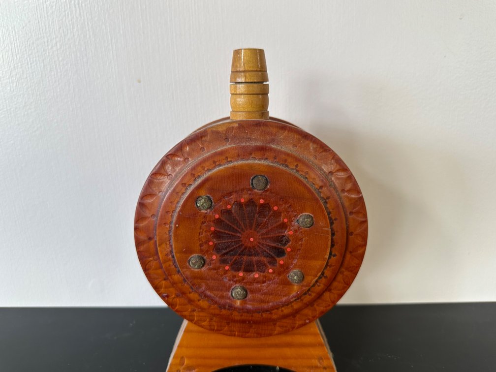 Hand-Carved Wooden Flask with Decorative Inlays – Marked "Russia"