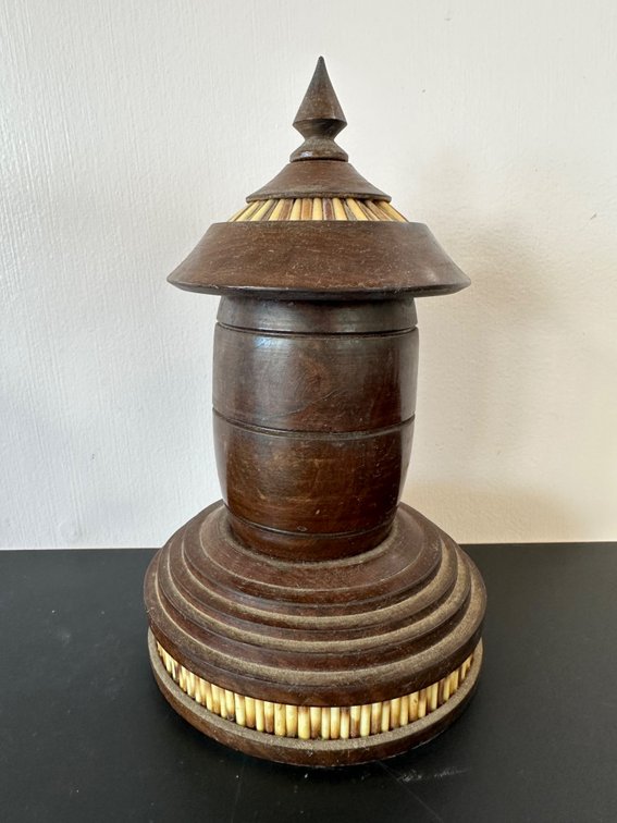 Unique Ethiopian Olive Wood Lidded Box with Porcupine Quills