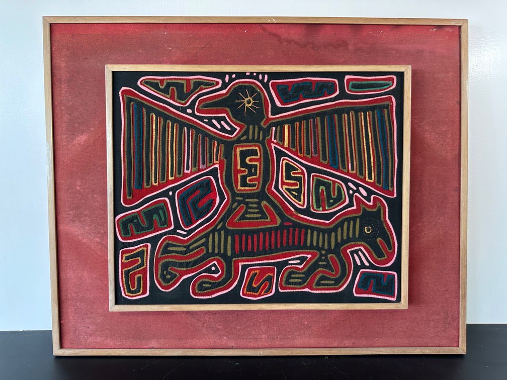 Framed Textile Art – Vibrant Folk-Inspired Fabric Design – Unique Floating Frame