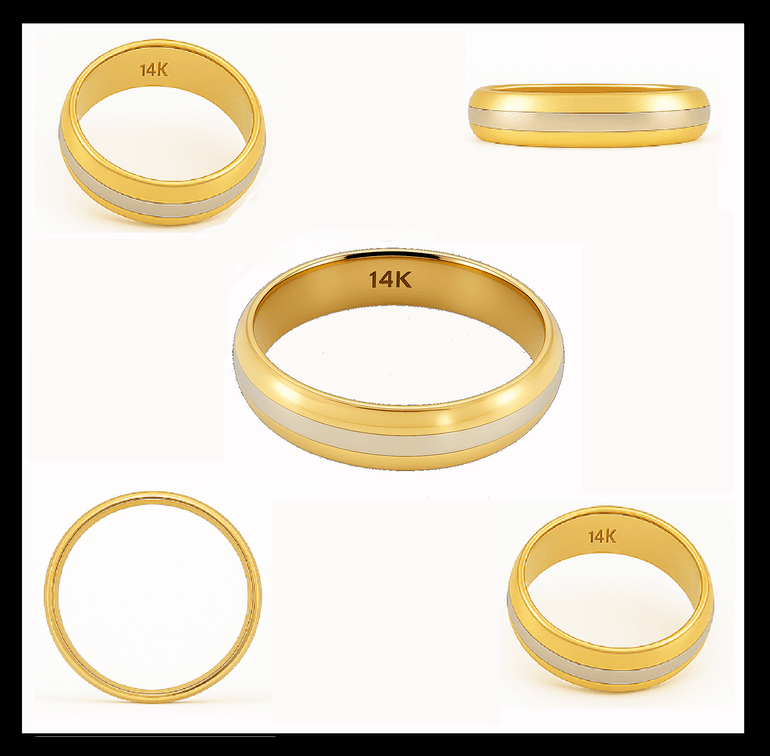  4.9 Grams 14K Gold Wedding Band – Vintage Two-Tone White & Yellow Gold – Classic Domed Design – Unisex Ring – Size 11