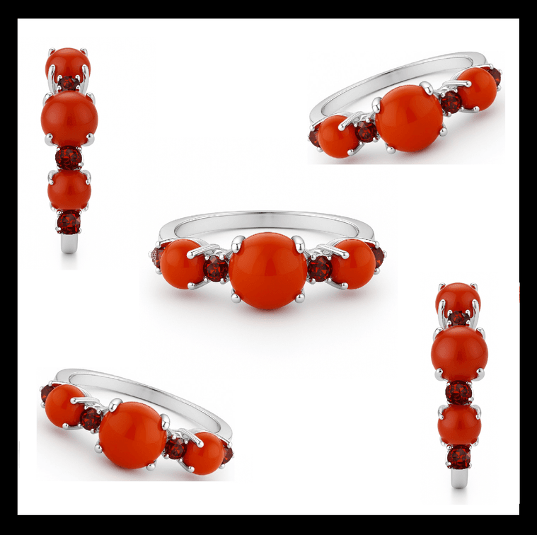 Jasper & Red Garnet Ring in Sterling Silver – Gemstone Band - 3.47 Grams - Size 10.25
