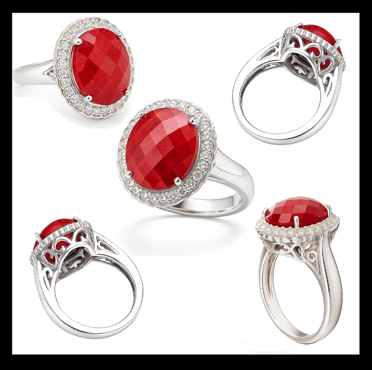 NEW 10 Carat Enhanced Red Ruby Ring in Rhodium-Plated Sterling Silver with Genuine White Topaz Halo – Bold Statement Cocktail Ring 8.02 Grams