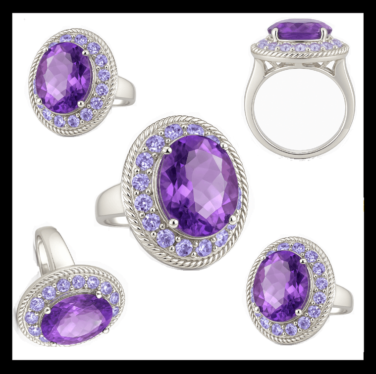 NEW Genuine Huge Amethyst Oval Halo Ring in Rhodium over Sterling Silver – Phenomenal Statement Ring