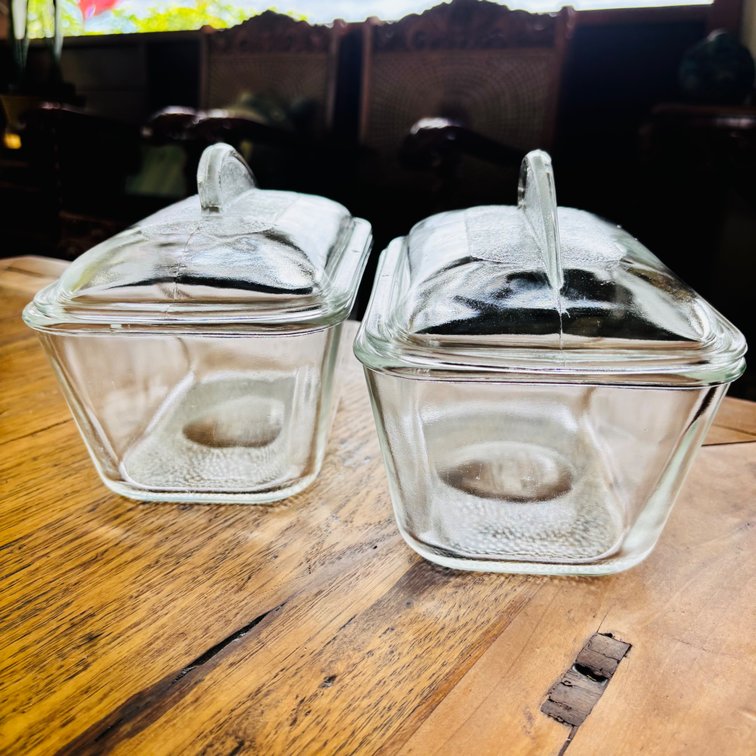 X2 Vintage 1950’s Art Deco Glasbake Loaf Dish With Fin Cover