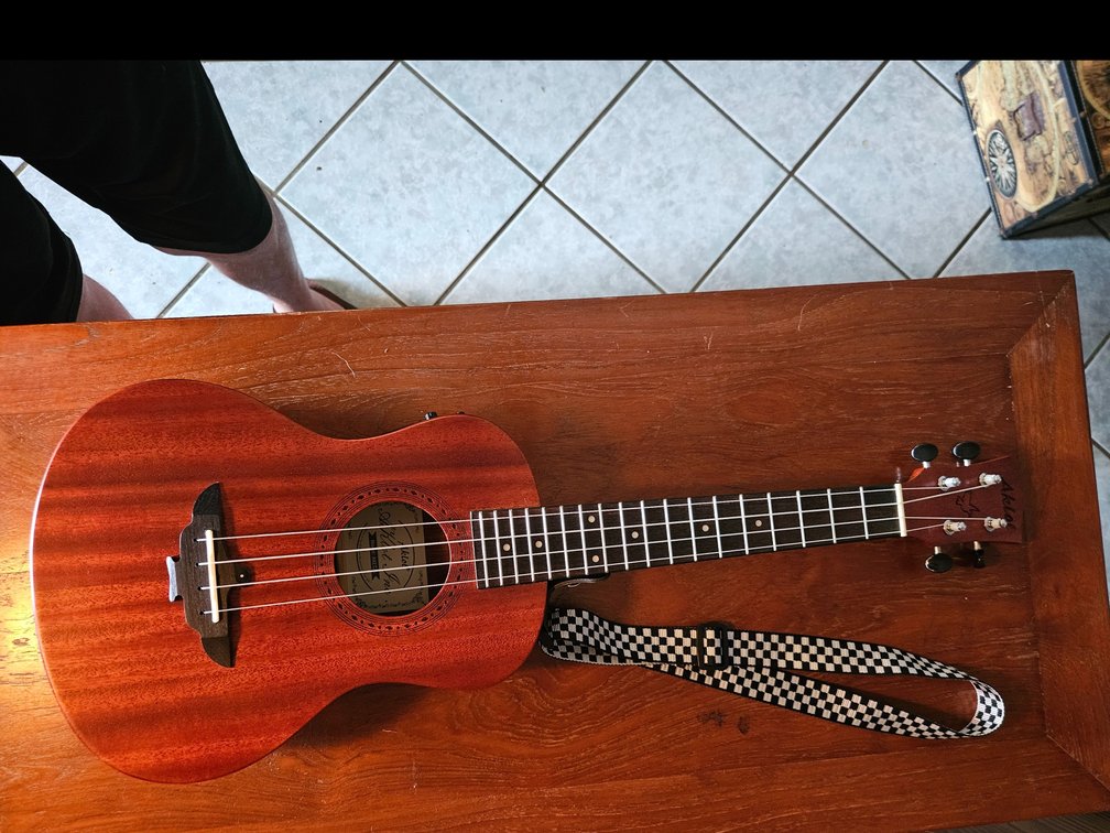 Koa wood electric ukulele. 
