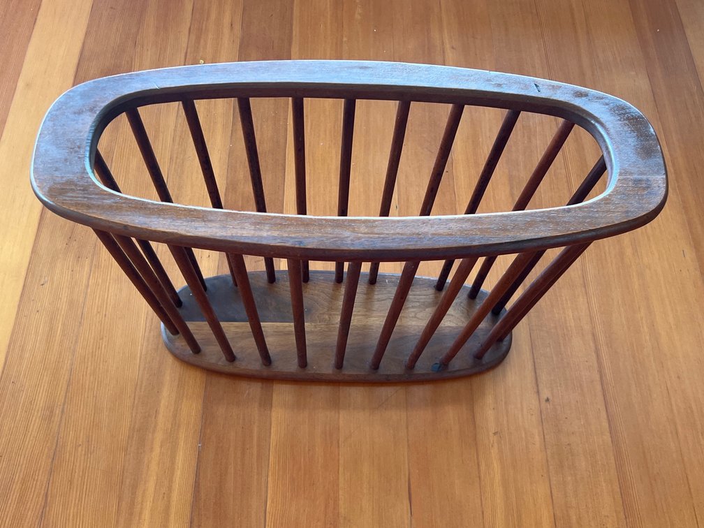 Solid hardwood mid century magazine holder 