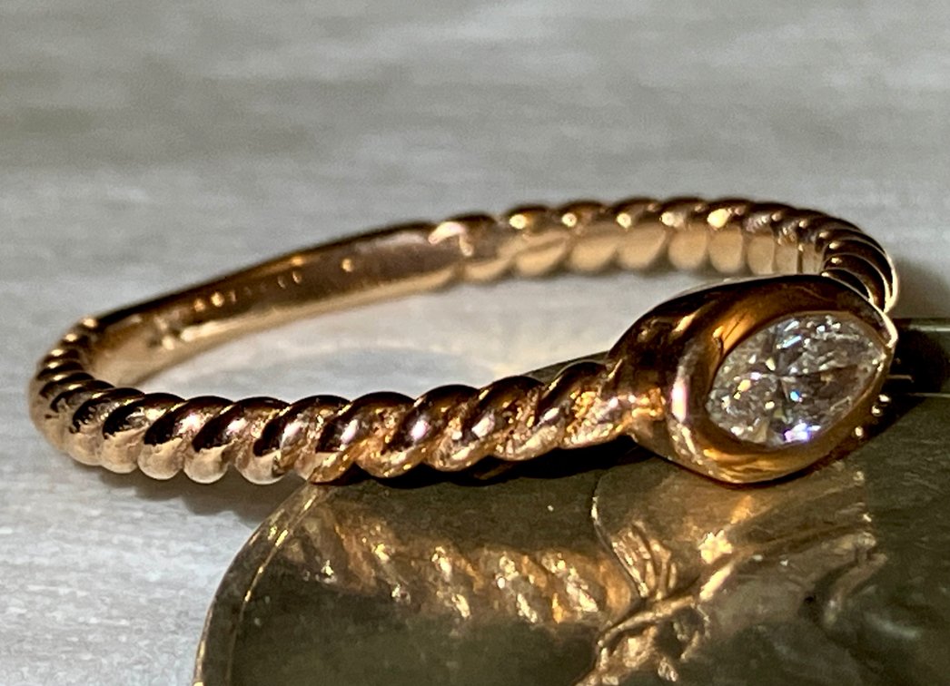 NEW 14K Solid Rose Gold Ring with Natural White Marquis Diamond