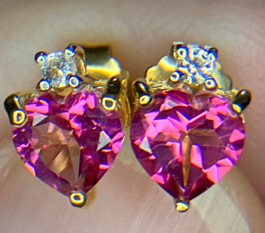 Estate! Estimated 1.5 to 2 Carat CTW Gorgeous Natural Mined. Pink Heart Cut and White Topaz Earrings