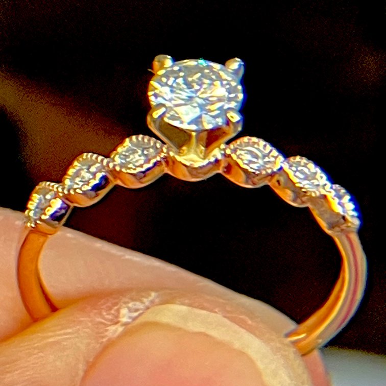 NEW!  1/2 Carat Natural Diamond Center Set in 14K Solid ROSE Gold w/6 Natural Diamond Side Stones