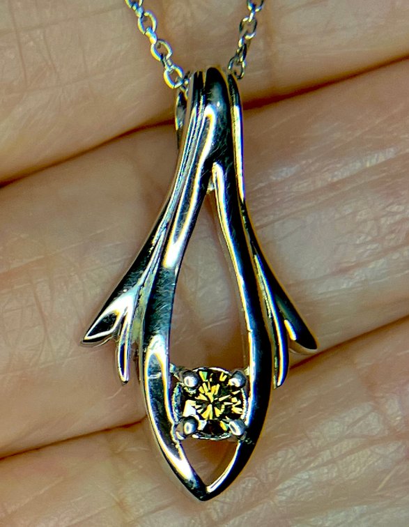 New!  1/4 Carat 4 mm VVS2 Genuine Cognac Diamond!  Set in a Beautiful High Quality Art Deco Pendant of Rhodium over Sterling with Matching 20" Chain!