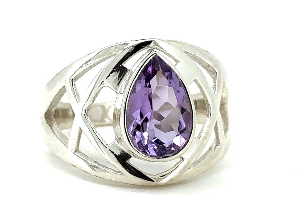 Modern 925 Sterling Silver Ring with Amethyst – Size 11