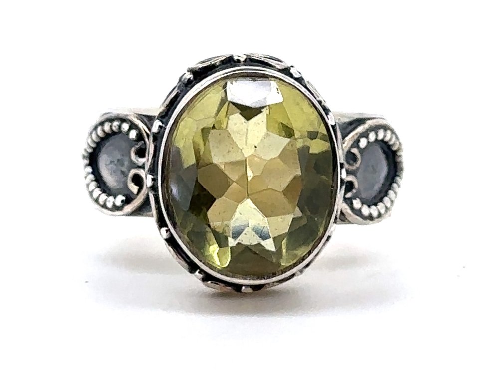 Ornate 925 Sterling Silver Ring with Yellow Quartz – Size 7