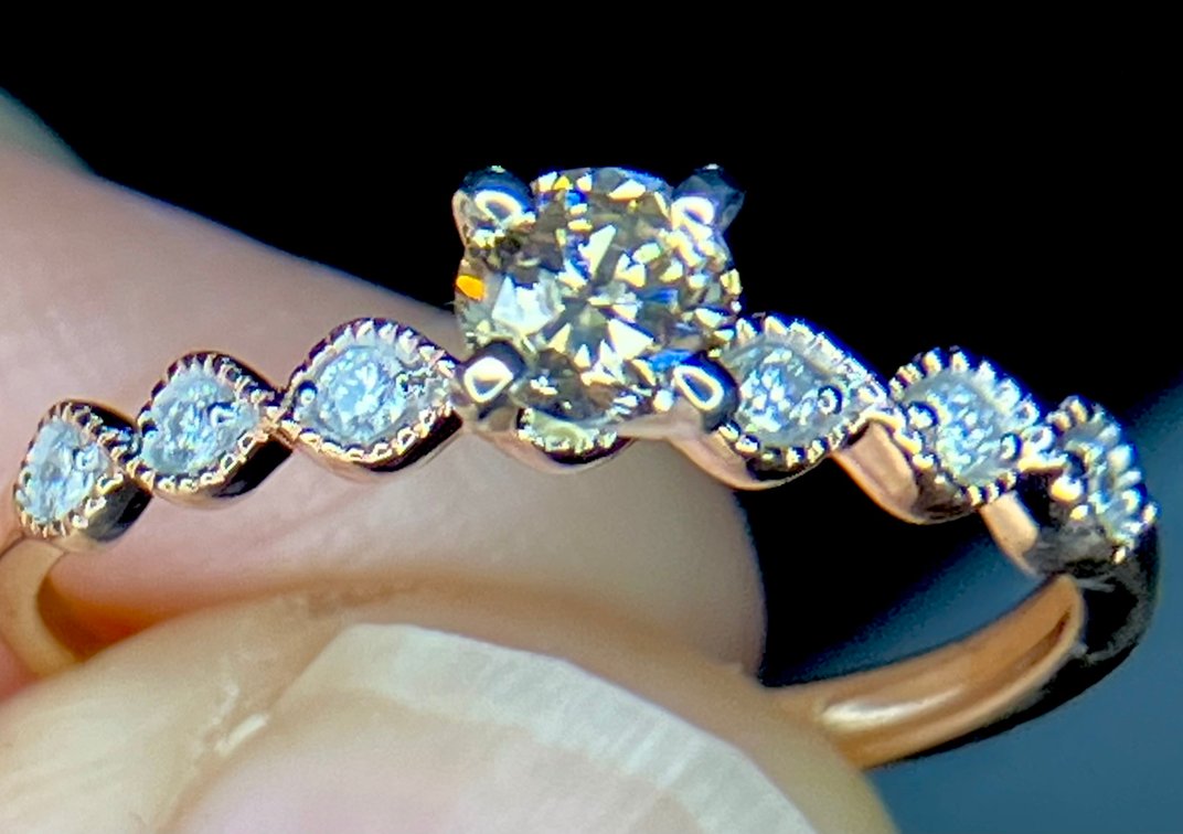 NEW 1/3 Carat Champagne Diamond Enhanced with 6 White Diamonds set in a 14K Solid Rose Gold Ring