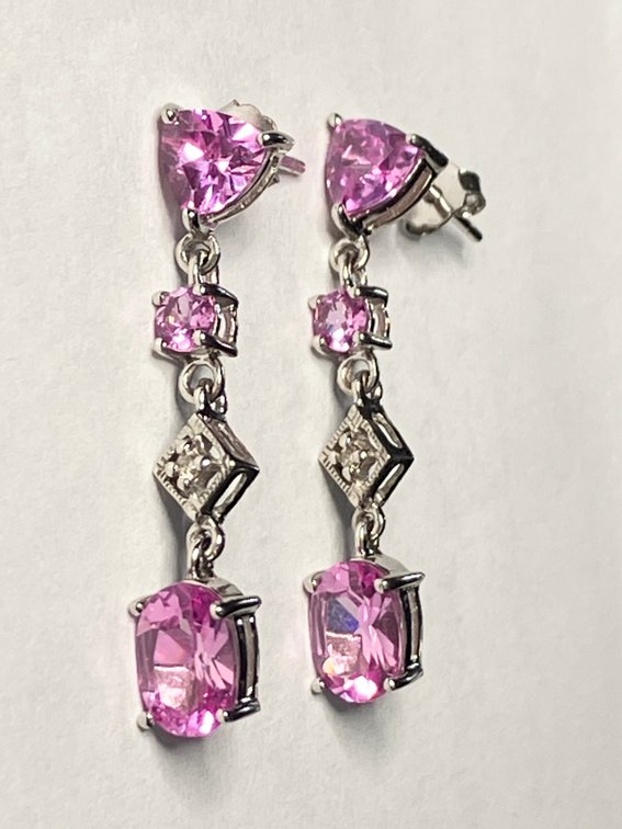 Pink Sapphire and Diamond 10K Genuine Gold Earrings