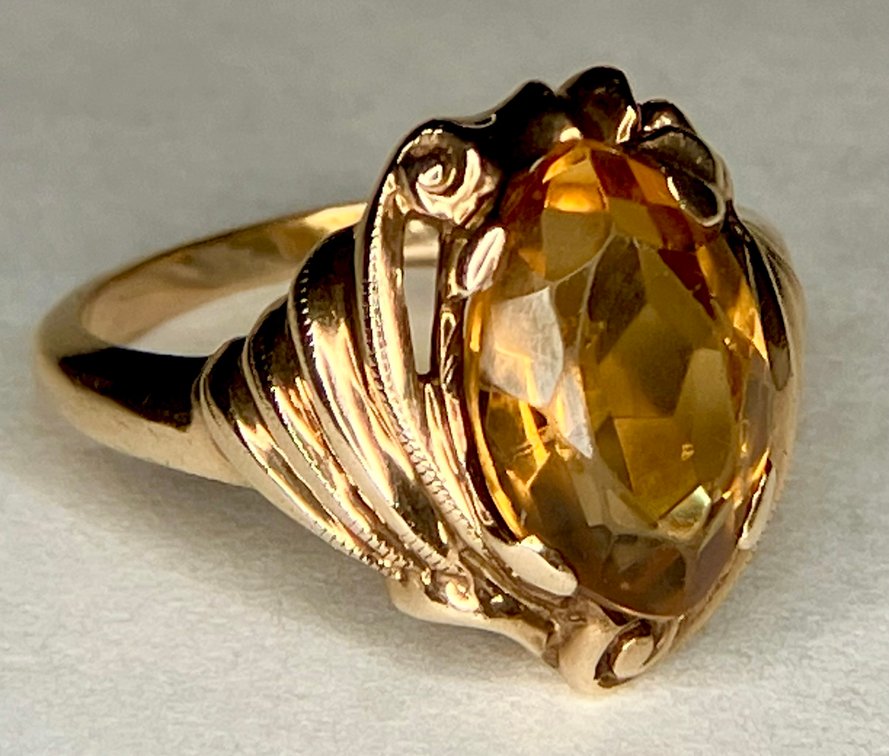 Big Cognac Citrine Marquise (12mm x 8mm) set in 10K Genuine Gold Ring  3.50 grams
