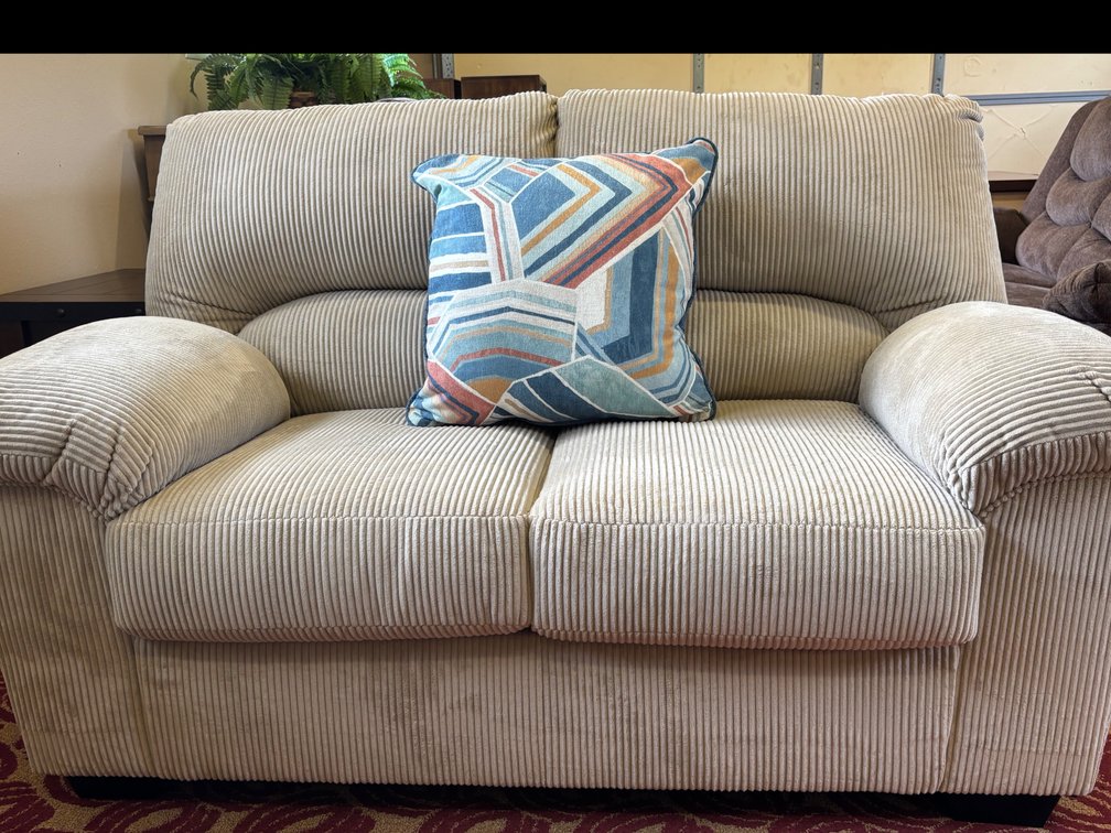 Brand New Ashley Corduroy Cream Color Fabric Loveseat
