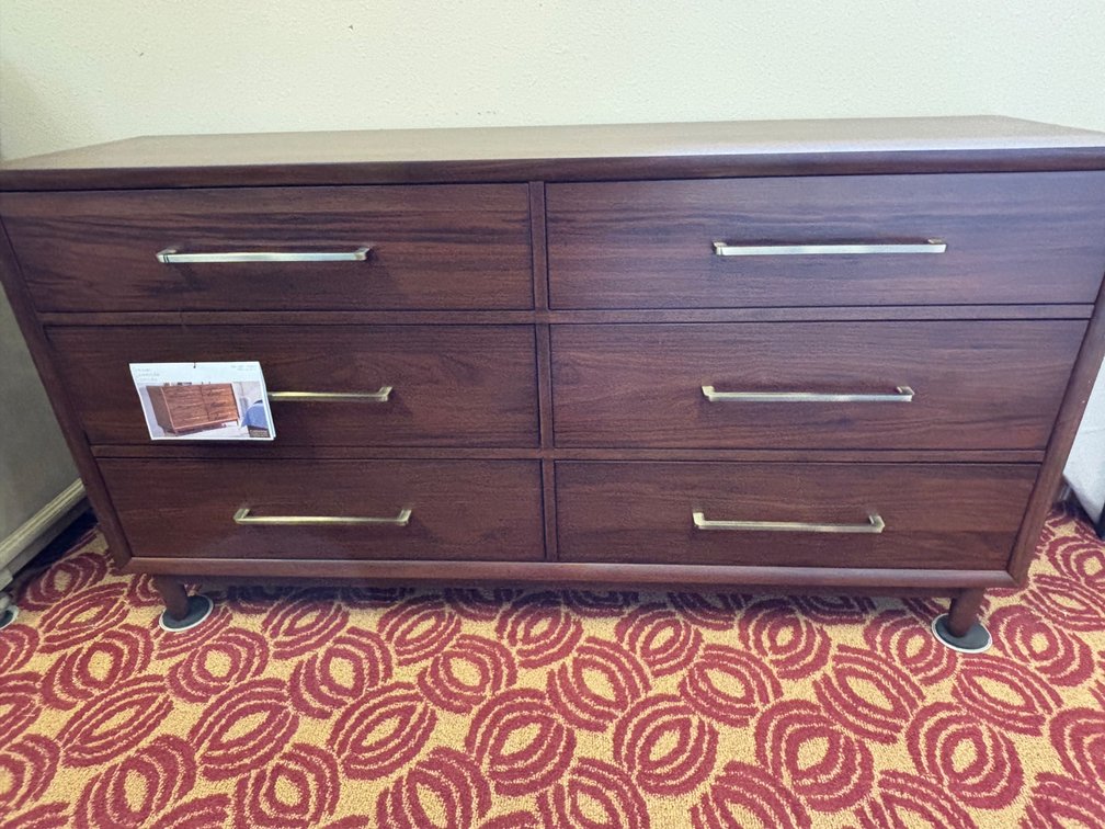 Brand New 6-Drawer Mid-Century Modern Style Dark Brown Wood Dresser