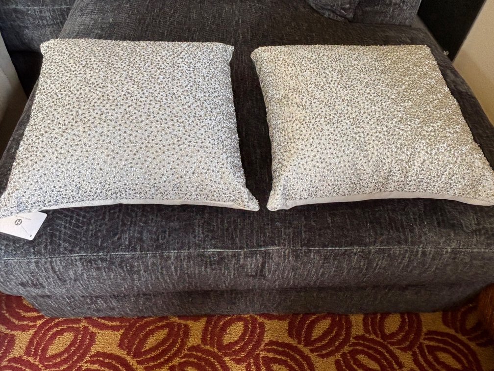 (X's 2) Sparkly Silver/Gray Glam Decorative Pillows From Macy's 