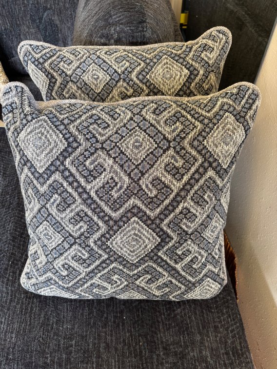 (X's x 2) New Ashley Blue/Gray Patterned Large Accent Pillows 