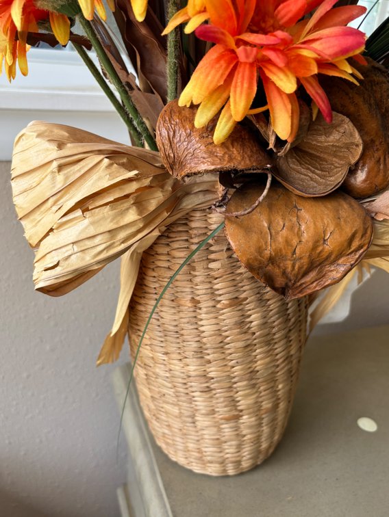  New Unique Faux Floral with Wood Sticks Display in Distinctive Tall Basket