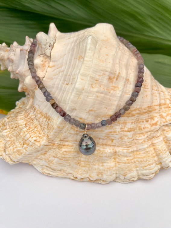 HUGE 15.2X 19mm Tahitian Pearl on Sapphire Necklace 