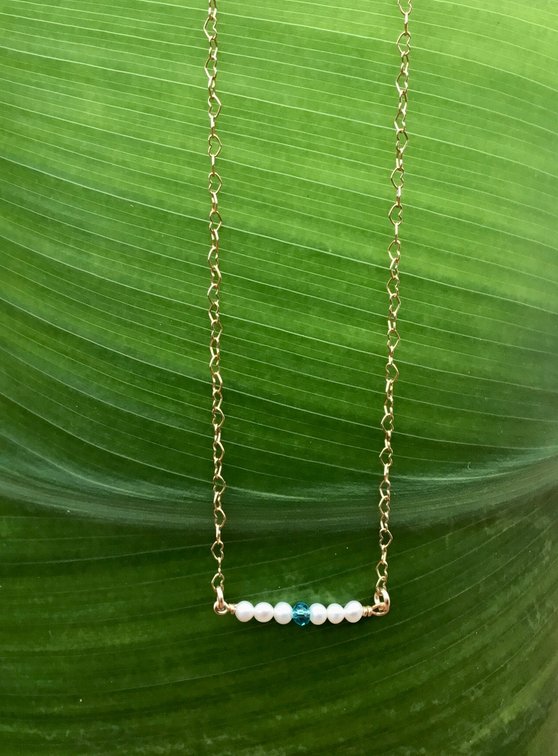 White Pearl &Blue Topaz Necklace