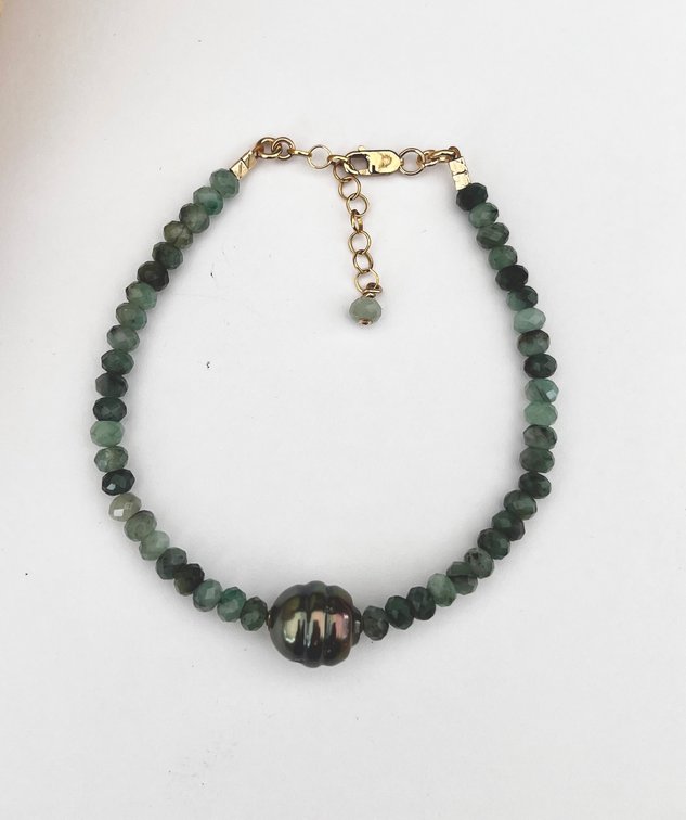 Tahitian Pearl and Emerald Bracelet