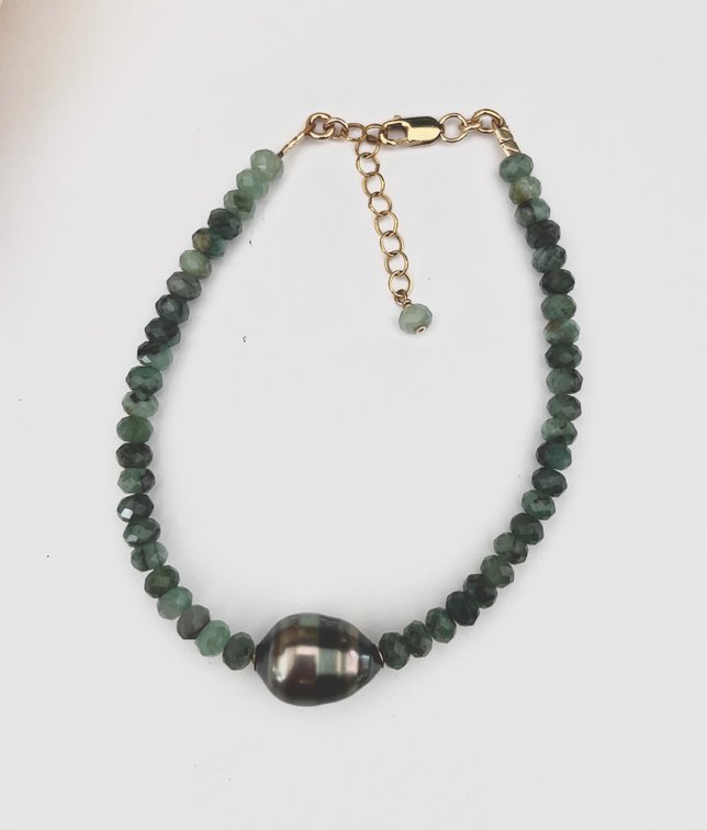 Tahitian Pearl and Emerald Bracelet