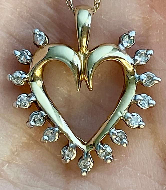 Diamonds set in 10K Genuine Gold Heart Pendant on a 10K Genuine Gold Chain